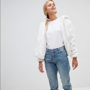 Asos White Hooded Teddy Coat
